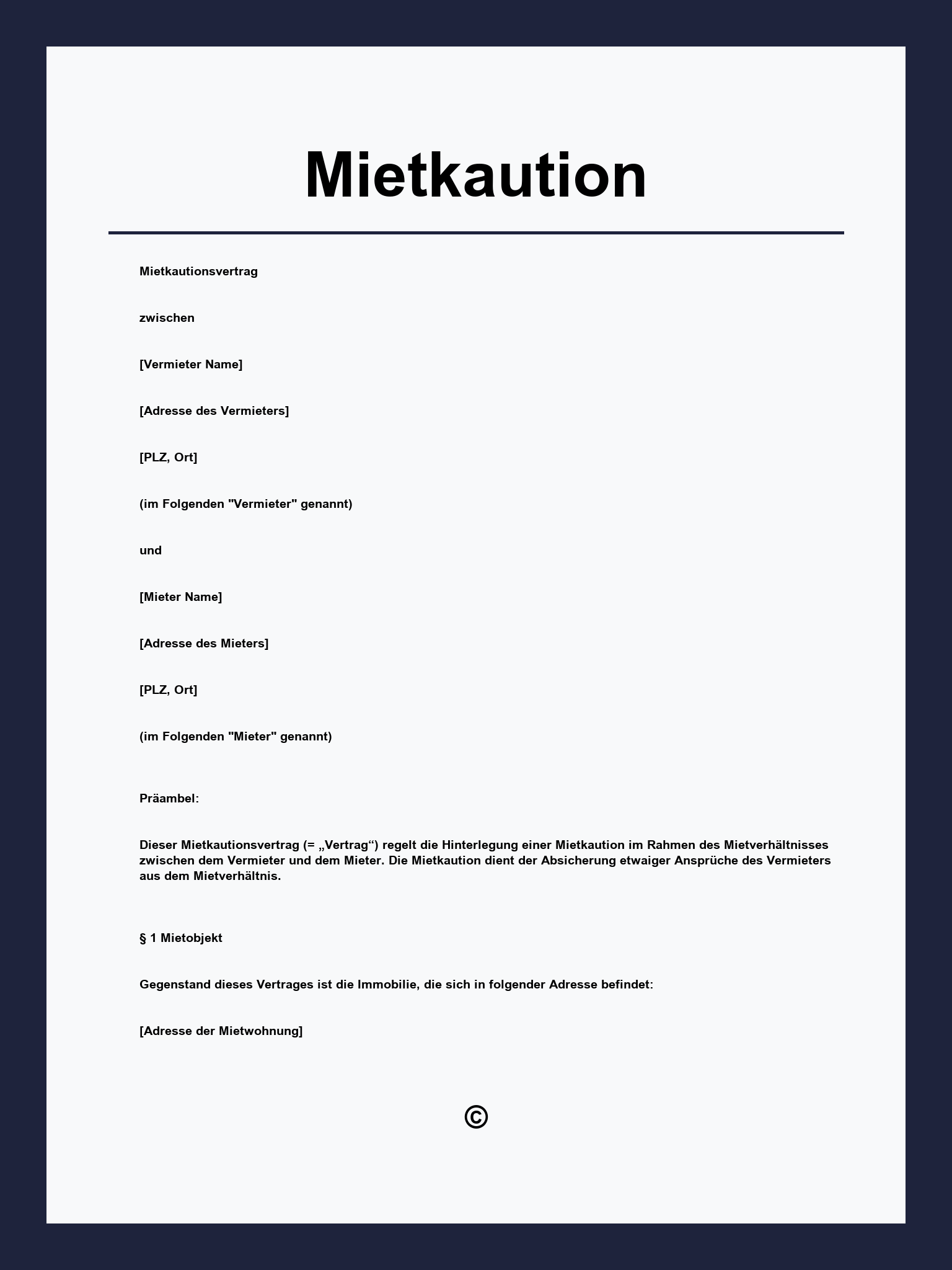 Mietkaution Vorlage