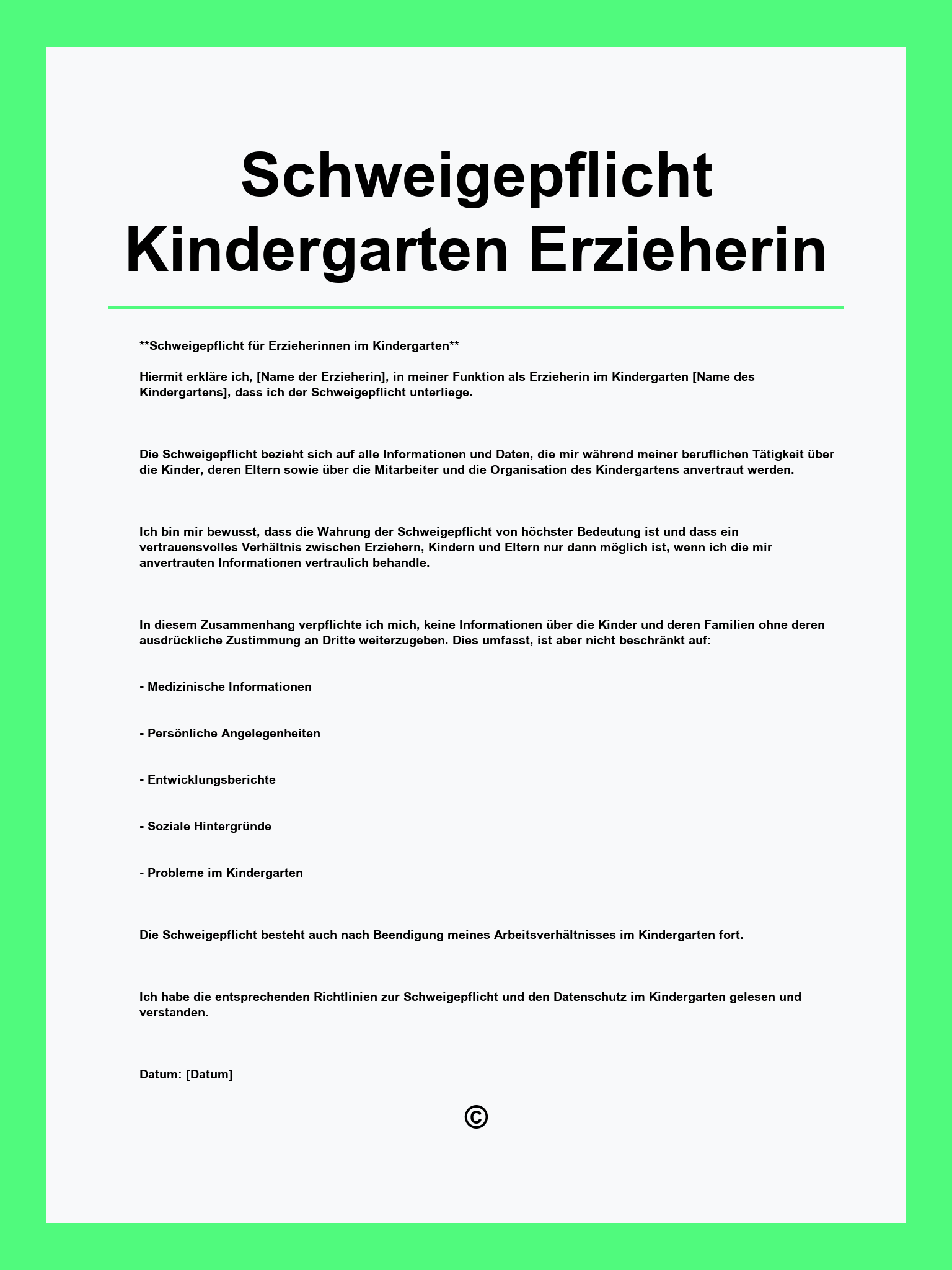 Schweigepflicht Kindergarten Erzieherin Muster