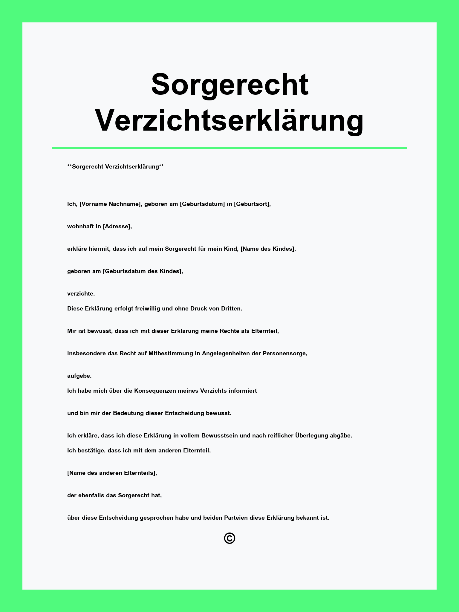 Sorgerecht Verzichtserklärung